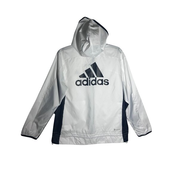 Adidas Windbreaker Women's Size Large White & Black Hooded Pockets LS Jacket New - Picture 1 of 8